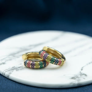 Large Enamel Huggie Multicolour Rainbow Dainty Floral Hoop Earrings — Boho Jewellery UK | The Colourful Aura