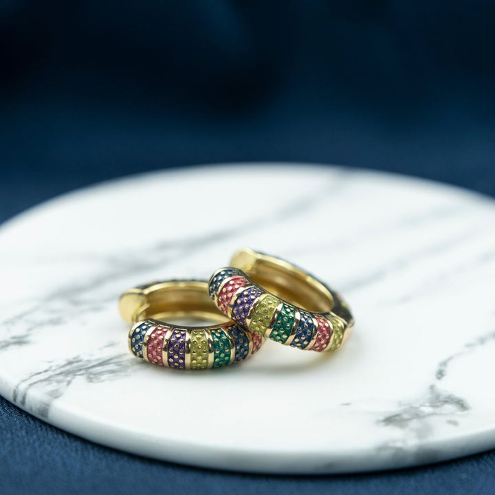 Large Enamel Huggie Multicolour Rainbow Dainty Floral Hoop Earrings — Boho Jewellery UK | The Colourful Aura