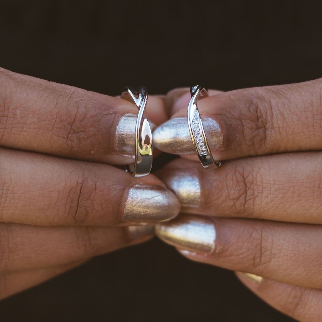 Adjustable Silver Couple Promise Twist Zircon Matching Ring set