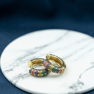 Large Enamel Huggie Multicolour Rainbow Dainty Floral Hoop Earrings (Close-up Detail) | The Colourful Aura