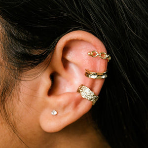 Silver And Gold 3 Piece Non Piercing Adjustable Hammered Wire Ear Wrap Cuff (Close-up Detail) | The Colourful Aura