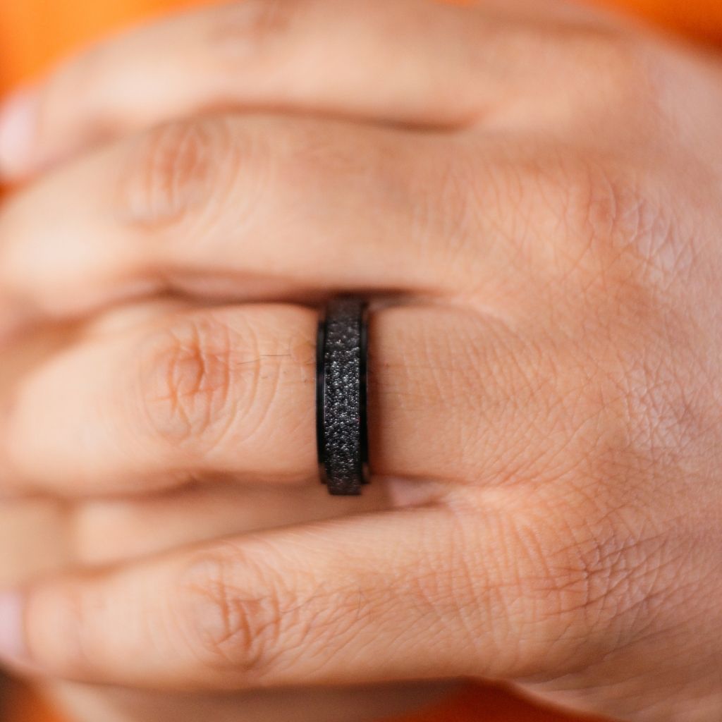 6mm Mens Black Rotatable Spinner Stainless Steel Promise Band Ring