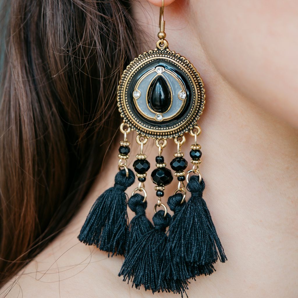 Long Round Enamel White Tassel Indian Boho Drop Ethnic Dangle Bridal Earring