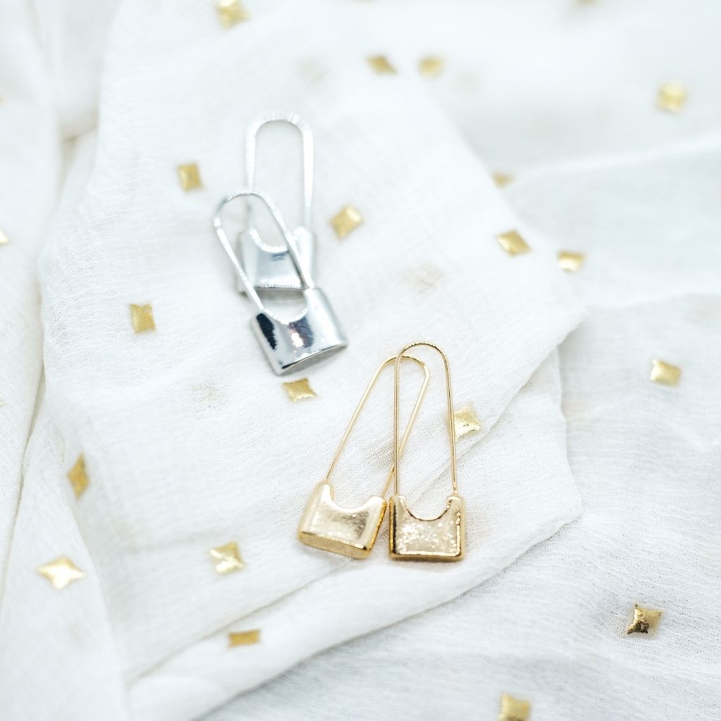 Gold and Silver Unique Safety Pin Drop Paperclip Dangle Hoop Earrings — Boho Jewellery UK | The Colourful Aura