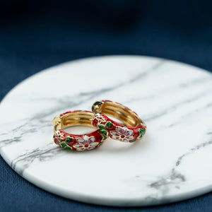 Large Enamel Huggie Multicolour Rainbow Dainty Floral Hoop Earrings (Close-up Detail) | The Colourful Aura