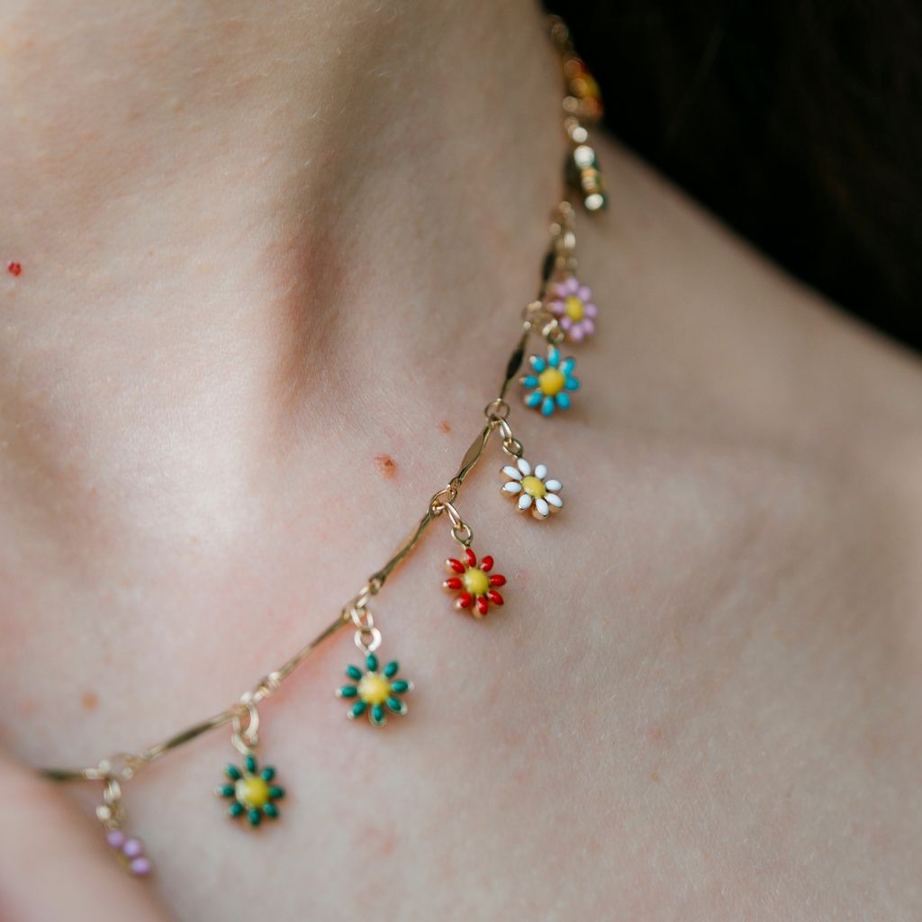 Colourful Rainbow Sun Flower Charms Dangle Daisy Indie Boho Choker Necklace