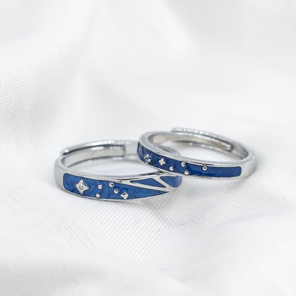 Default Title Silver Blue Star Couple Space Adjustable Promise Ring Set — Boho Jewellery UK | The Colourful Aura