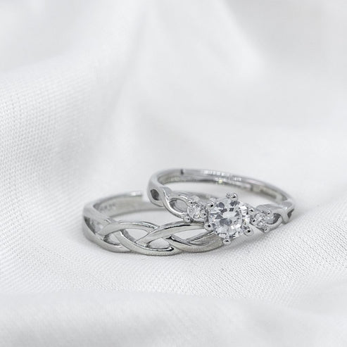 Silver Couple Promise Braid Ring set