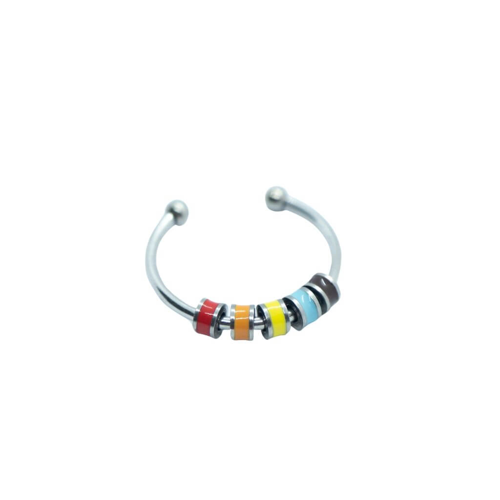Colourful Enamel Beaded Rotatable Fidget Spinner Chain Ring