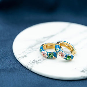 Large Enamel Huggie Multicolour Rainbow Dainty Floral Hoop Earrings (Close-up Detail) | The Colourful Aura