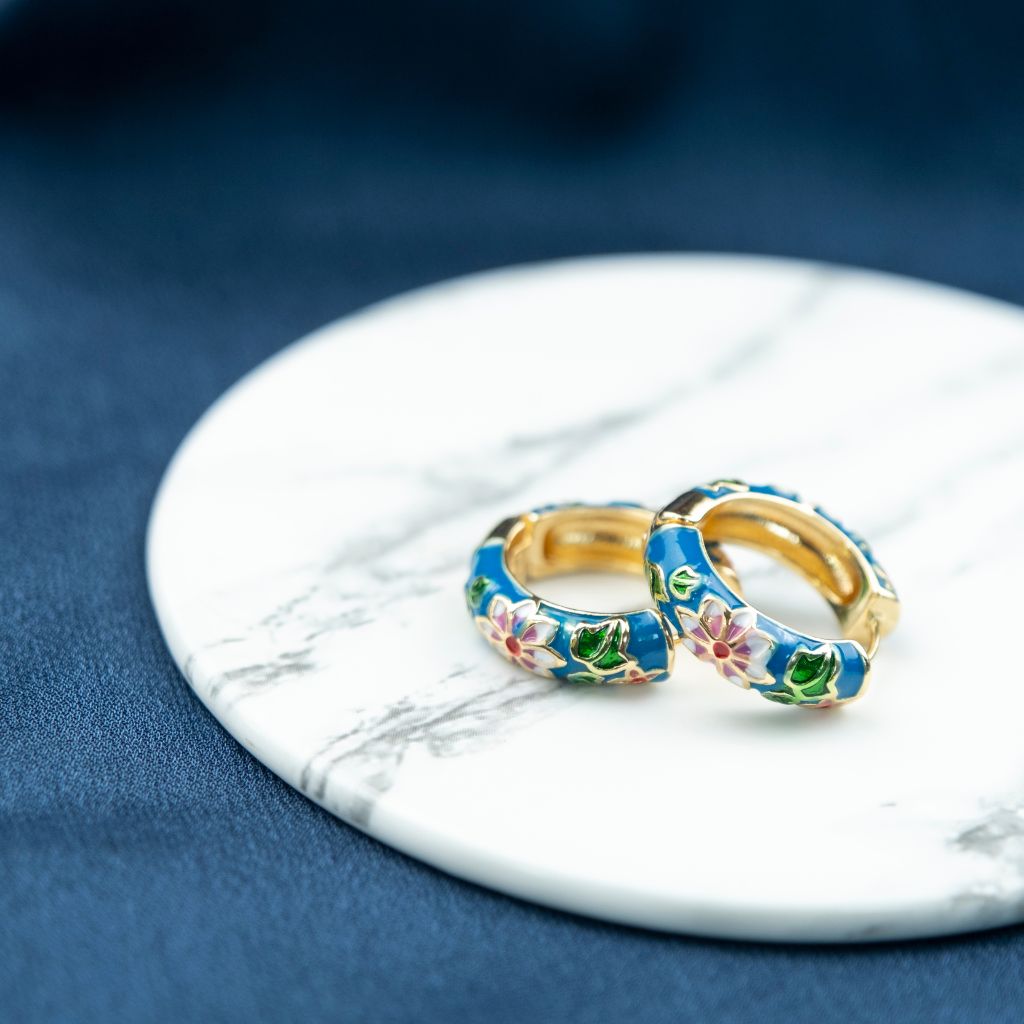 Large Enamel Huggie Multicolour Rainbow Dainty Floral Hoop Earrings (Close-up Detail) | The Colourful Aura