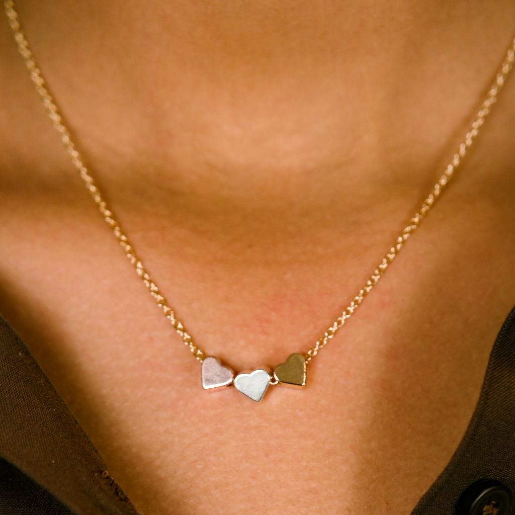 Stainless Steel Tricolour Small Three Heart Love Pendant Necklace