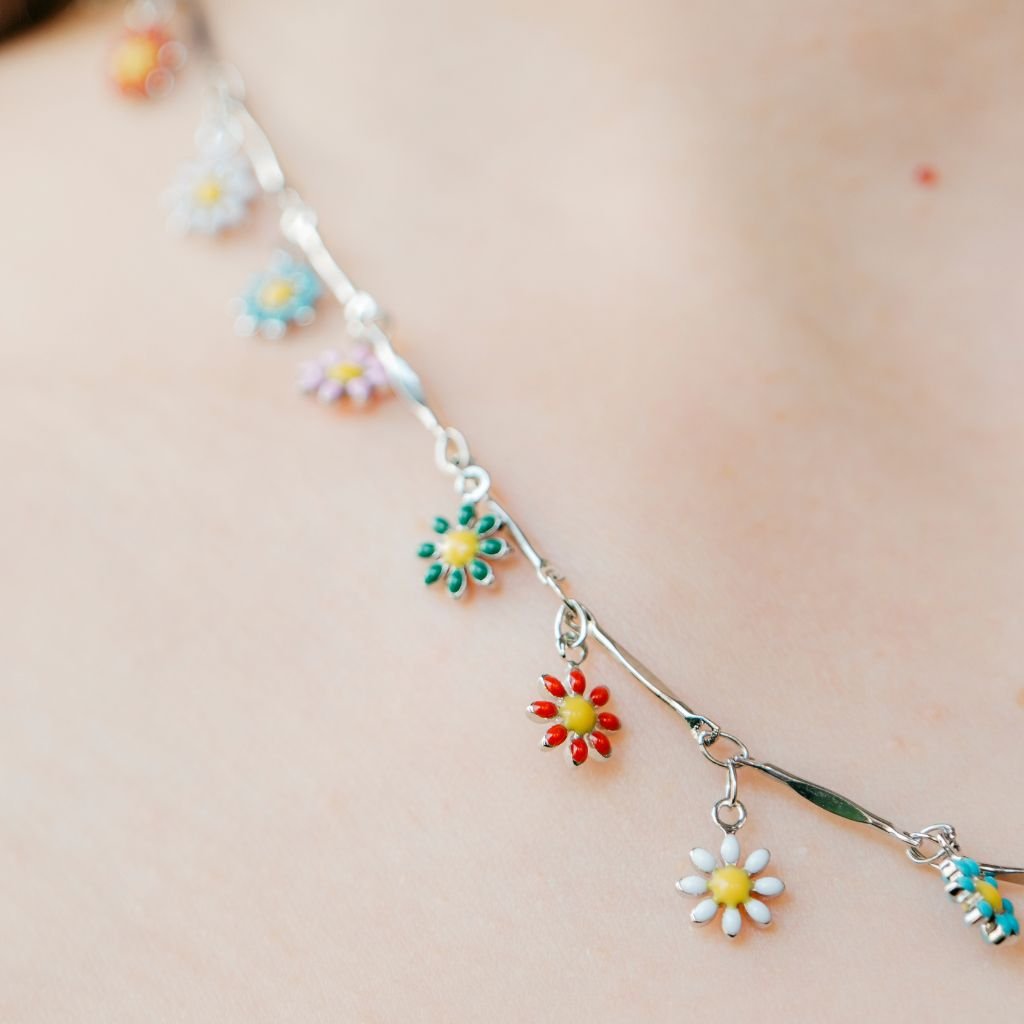 Colourful Rainbow Sun Flower Charms Dangle Daisy Indie Boho Choker Necklace