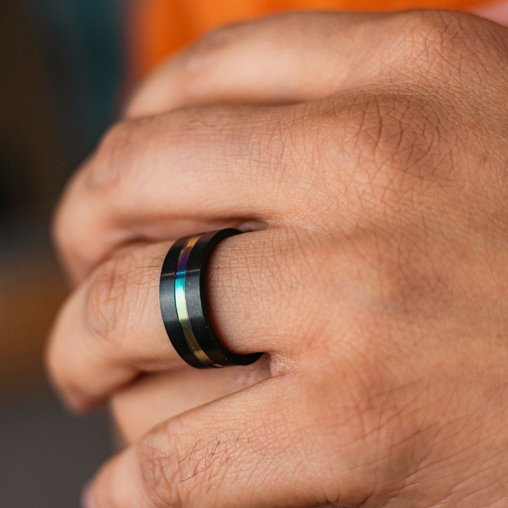 8mm Stainless Steel Unicorn Rainbow Unisex Thumb Band Ring