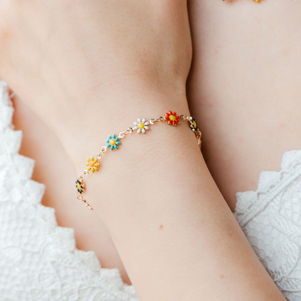 Colourful Rainbow Sun Flower Charm Indie Daisy Floral Summer Boho Bracelet