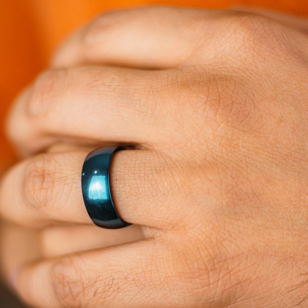 8mm Mens Matt Black Blue Silver Plain Tungsten Engagement Band Ring