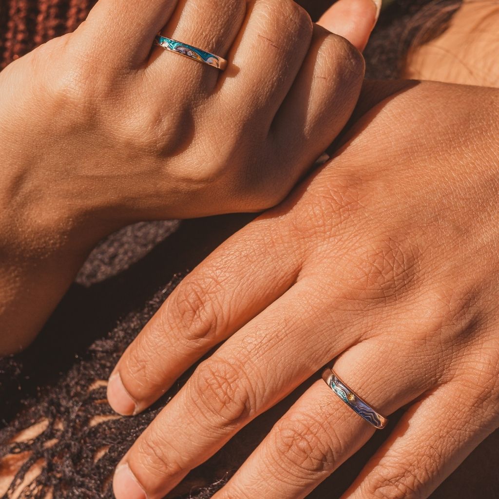 Sea Wave Couple Space Rings