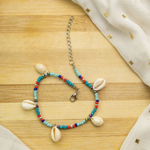 Cowrie Shell, Turquoise Beach Boho Anklet