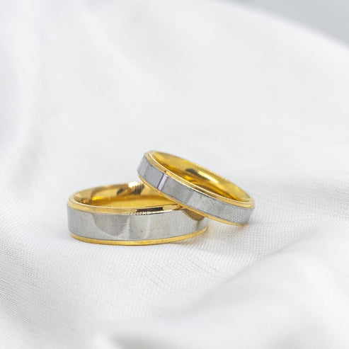 Stainless Steel Couple Golden Band Promise Ring set