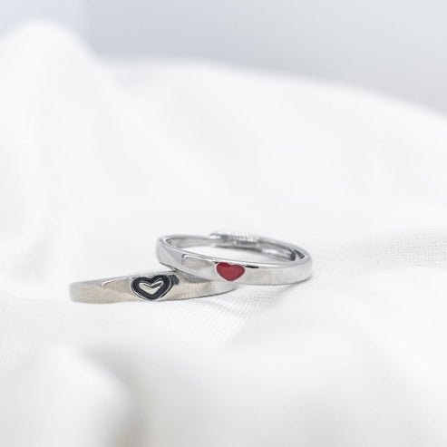 SILVER COUPLE HEART PROMISE RING SET