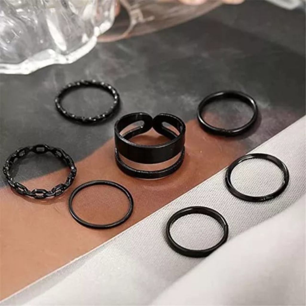 7 Piece Multisize Band Silver Cuff Stackable Boho Ring set