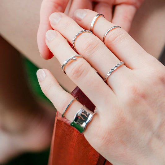 8 Piece Stackable Multisize Thick Silver Band Boho Ring Set