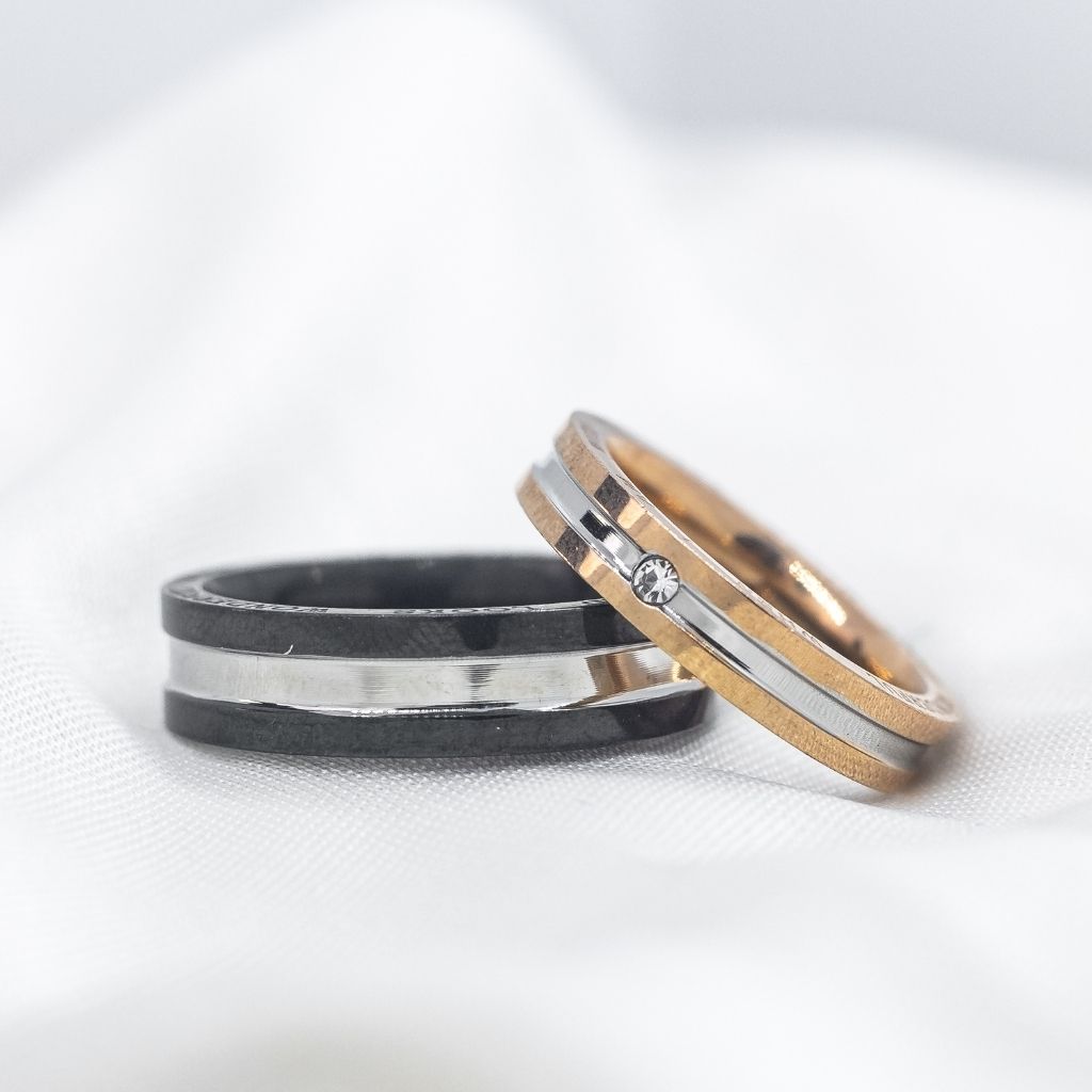 Her Ring Stainless Steel Couple Black Rose Gold Wedding Band Promise Ring Set — Boho Jewellery UK | The Colourful Aura