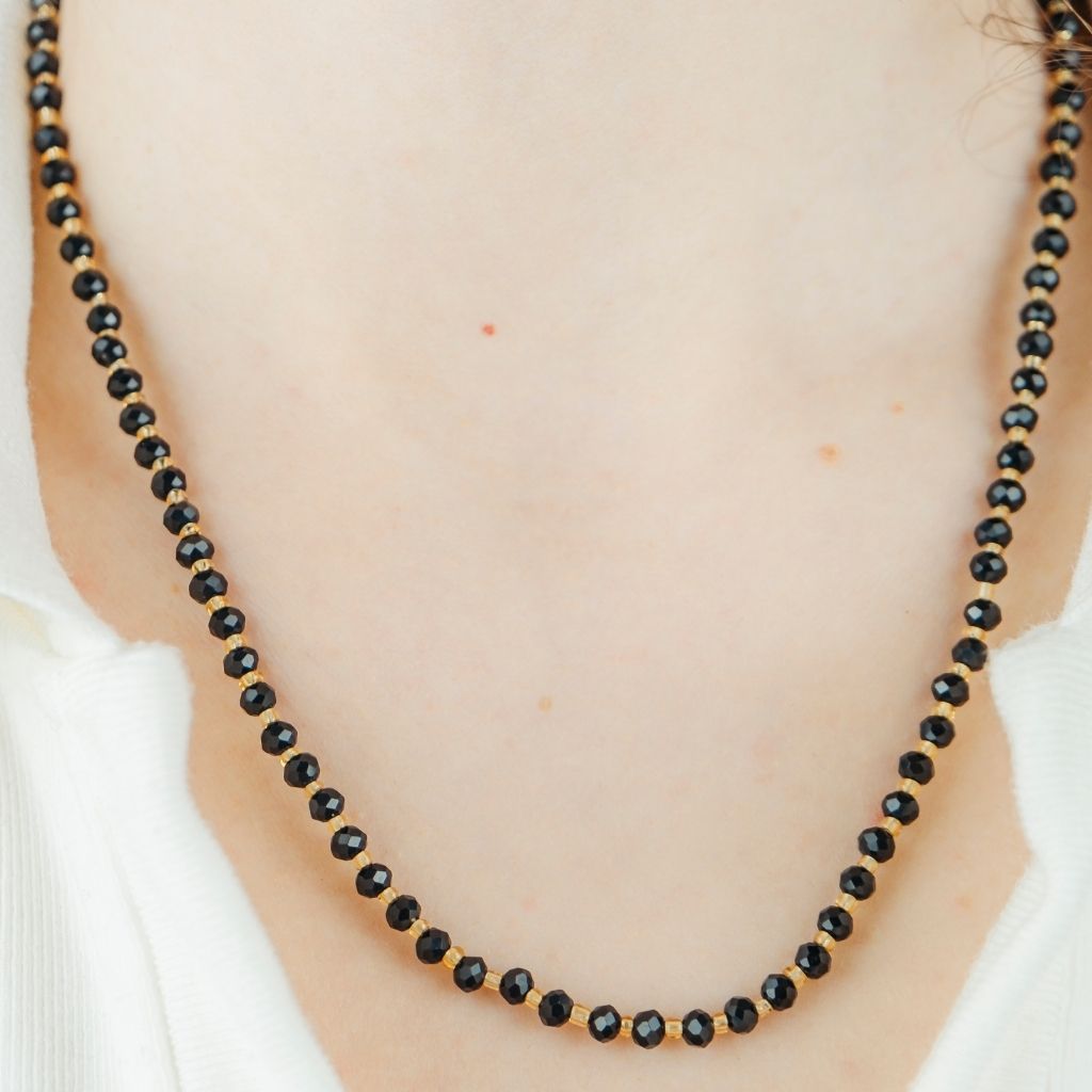 Red and Black Crystal Glass Bead Pearl Choker Necklace