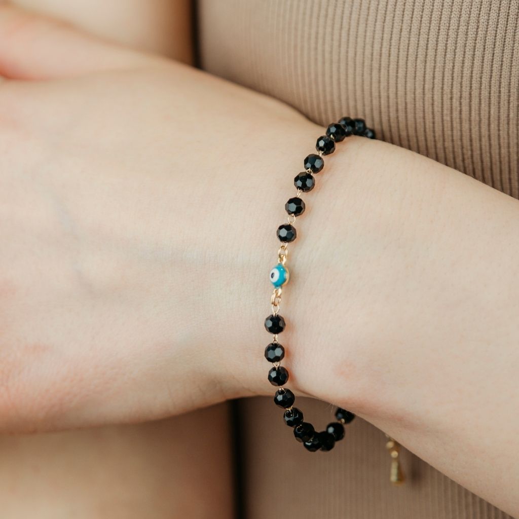 Orange Gold Plated Evil Eye Charm Mangalsutra Black Beaded Indian Nazar — Boho Jewellery UK | The Colourful Aura