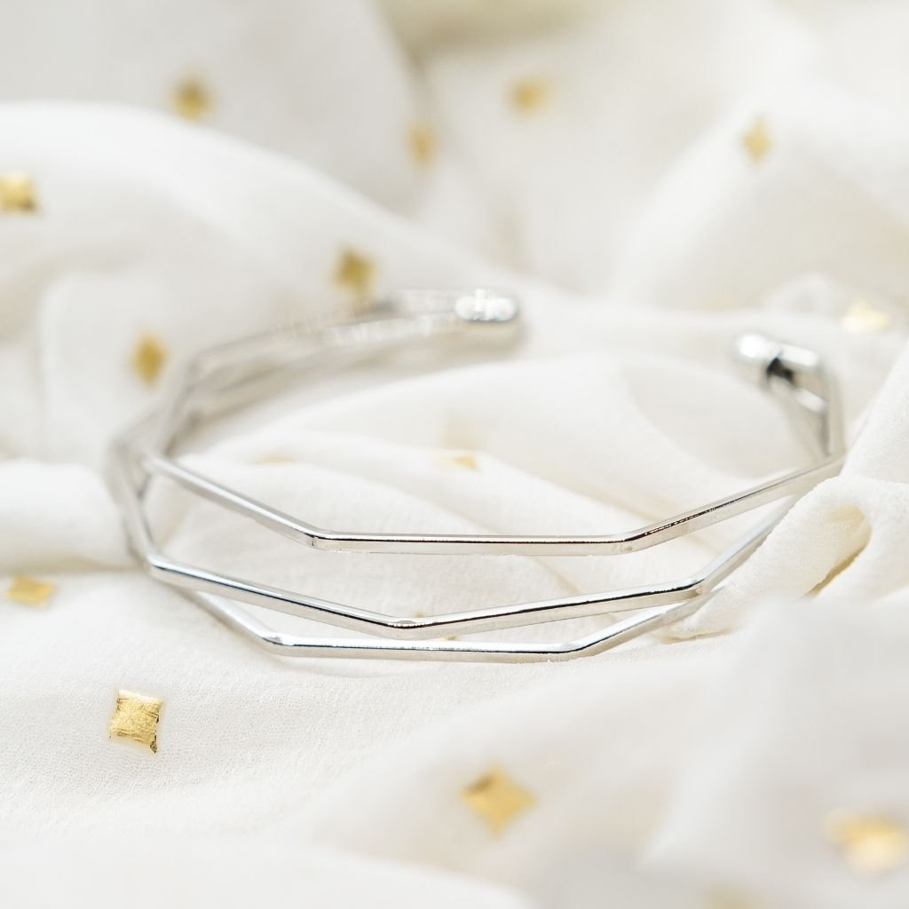 Adjustable Three Layer Gold Silver Twist Geometric Cuff Bangle Bracelet