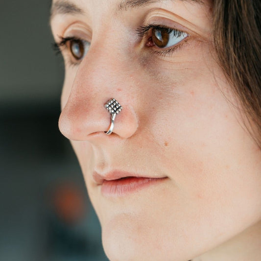 Square Dots Oxidised Nose Pin