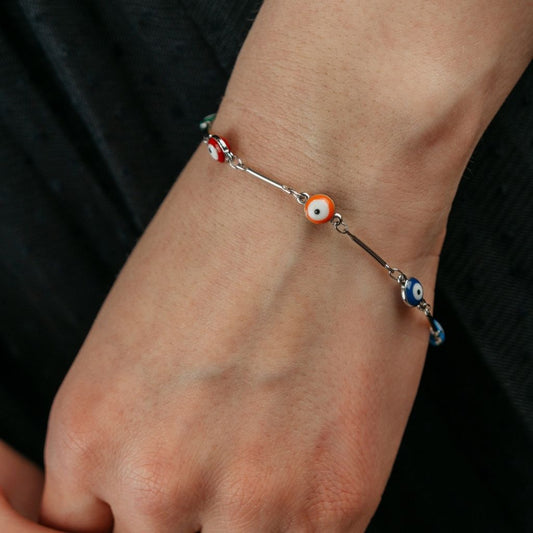 Gold and Silver Evil Eye Charm Dainty Minimalist Protection Bracelet