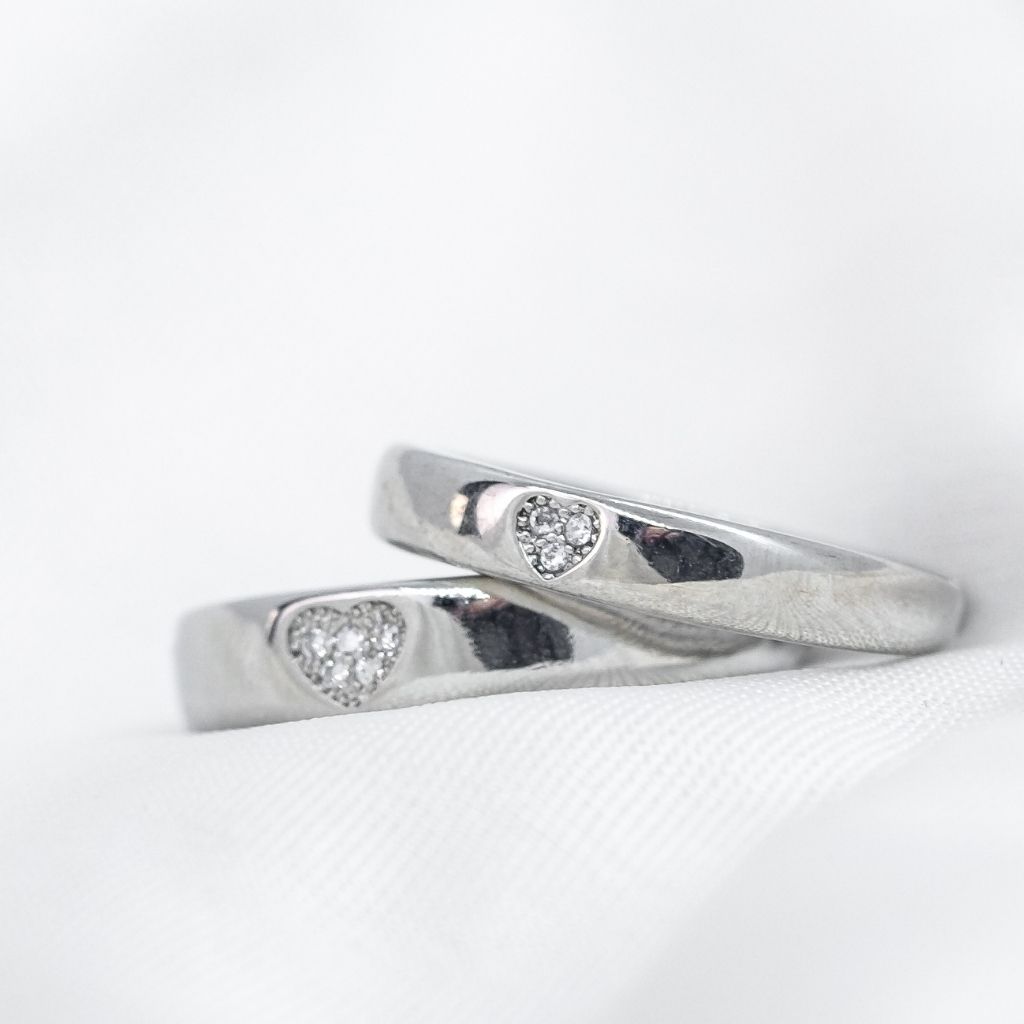 Silver Couple Heart Promise Ring Set