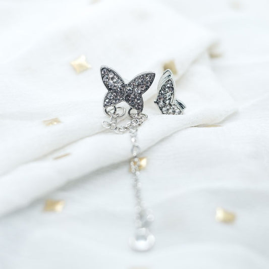 2 Pcs Silver Butterfly Earrings