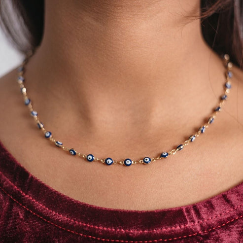 Evil Eye Blue Devil Eye Bead Minimalist Adjustable Turkish Boho Nazaria Necklace