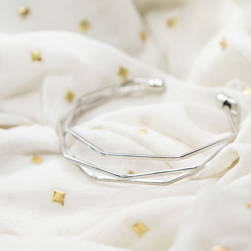 Adjustable Three Layer Gold Silver Twist Geometric Cuff Bangle Bracelet