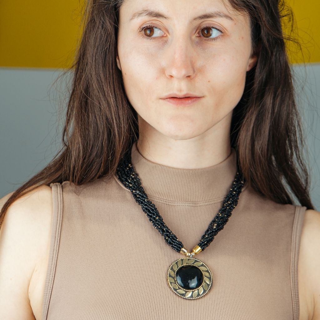 Black Multistrand Pearl Pendant 