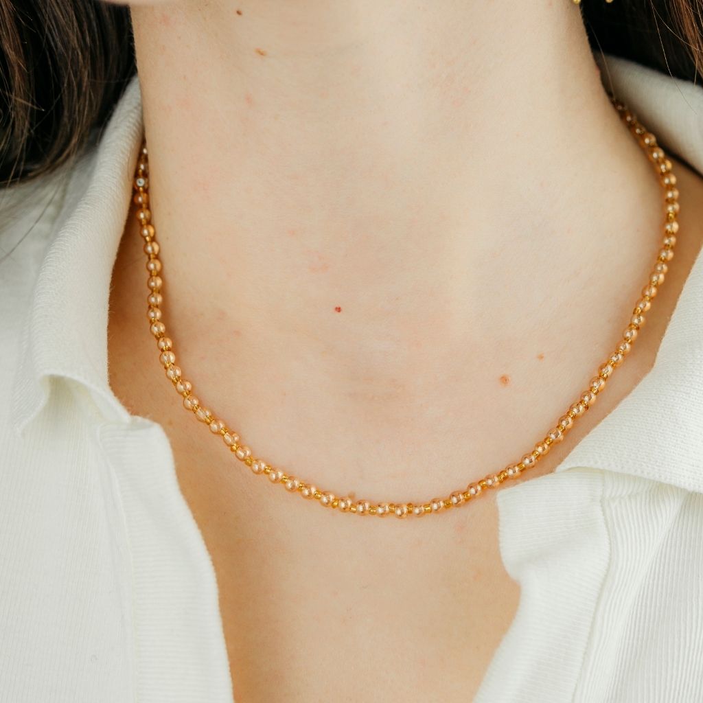 Small Gold Glass Pearl 16 inches Everyday Unisex Beaded Choker Necklace — Boho Jewellery UK | The Colourful Aura