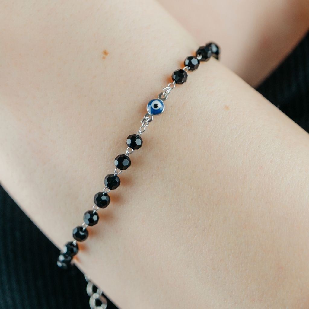 Gold Plated Evil Eye Charm Mangalsutra Black Beaded Indian Nazar Bracelet