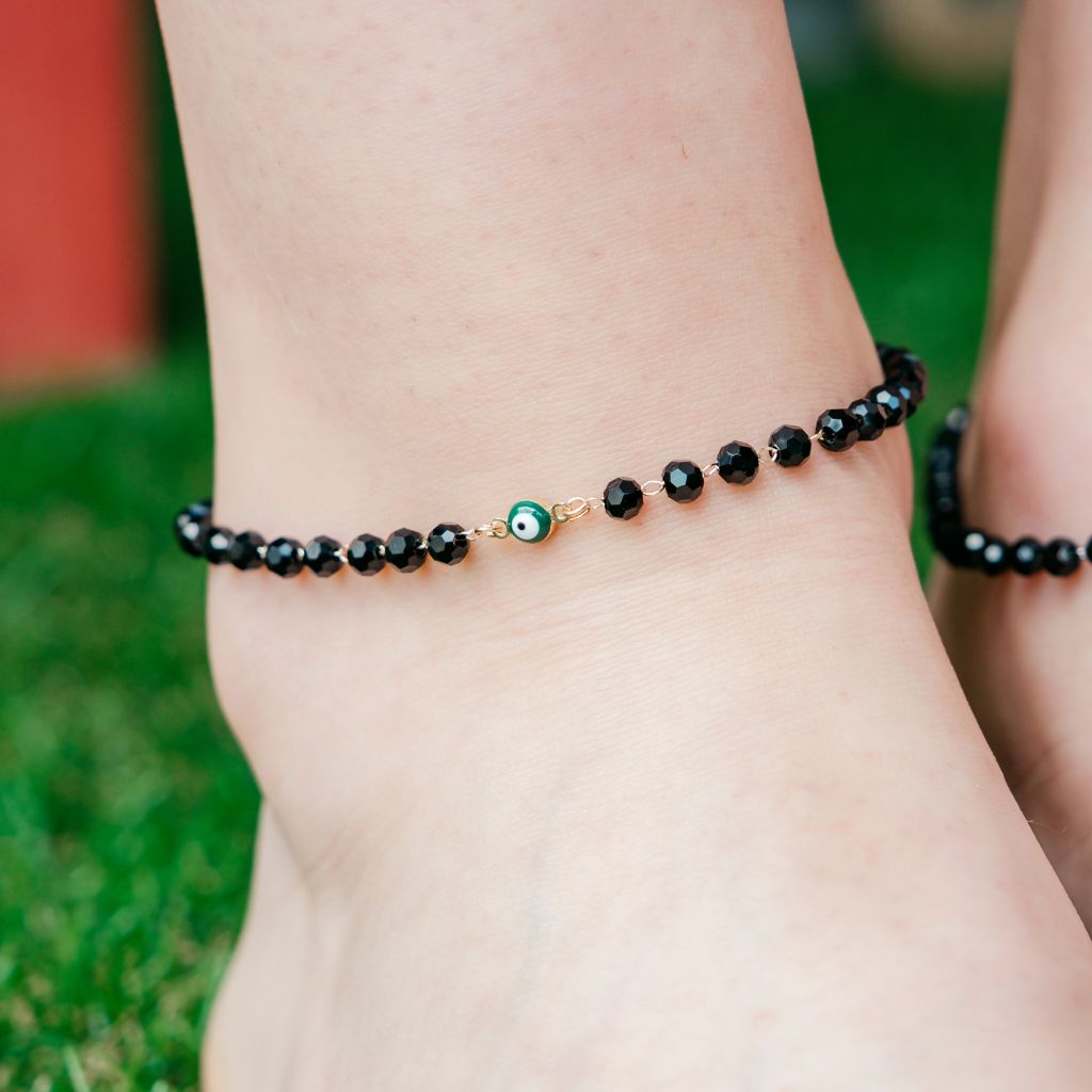 Gold Plated Black Beads Emo Evil Eye Protection Beaded Luck Eye Foot Anklet