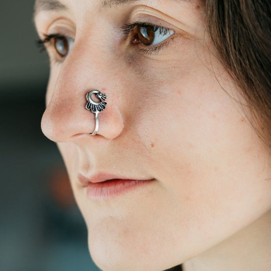 Silver Peacock Nose Pin