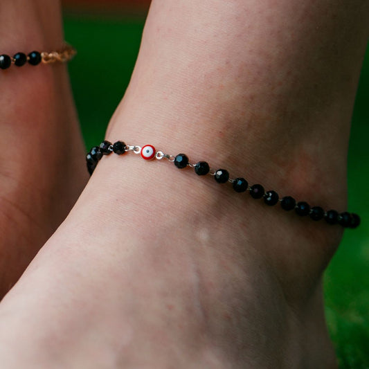 Gold Black Beads Evil Eye Anklet