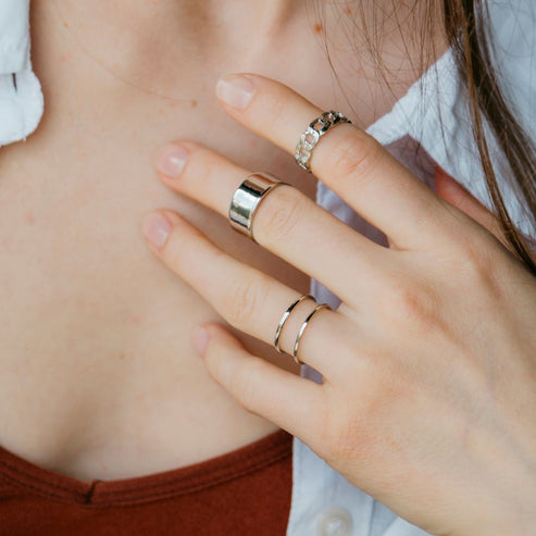 Adjustable Wide Band Silver Cuff Ring