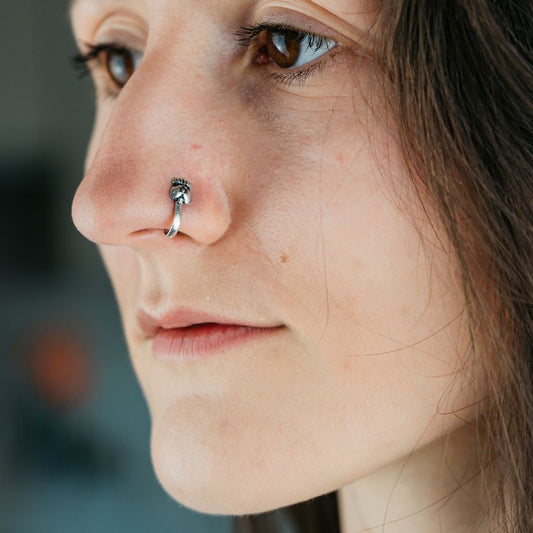 Cat Dog Paw Oxidised Nose Pin