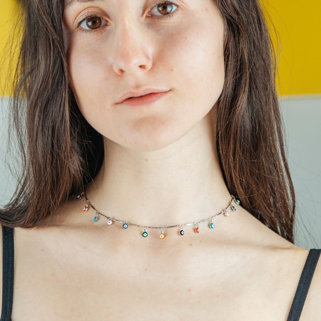 Evil Eye Rainbow Dangle Devil Eye Protection Dangly Choker Dainty Necklace