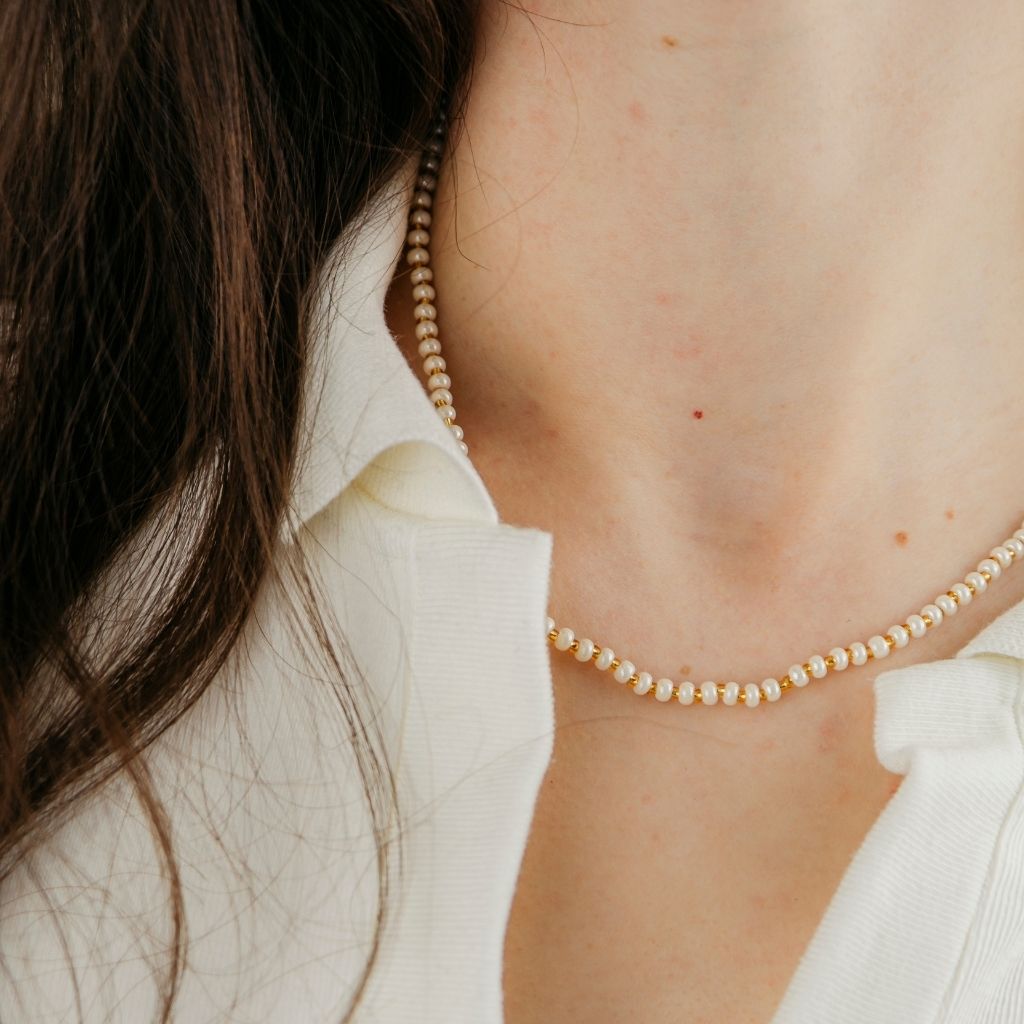 Elegant Small White Gold Pearl Unisex 16 Inches Freshwater Pearl Choker — Boho Jewellery UK | The Colourful Aura