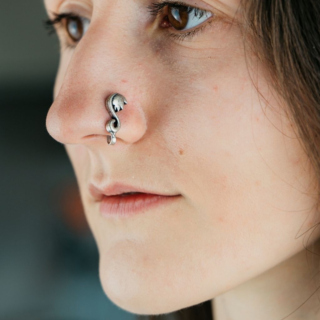 Lotus Floral Oxidized Nose Pin