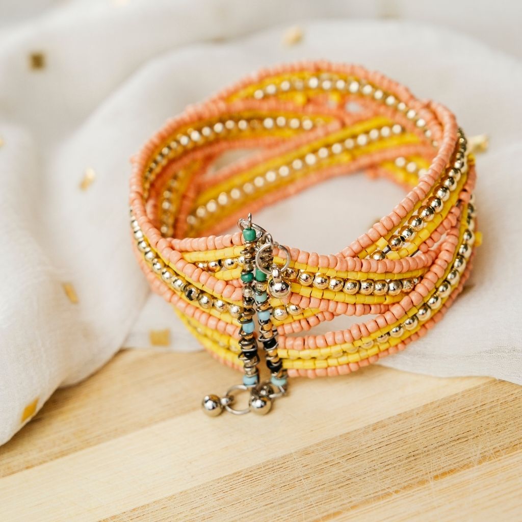 Blue Orange Golden Pearl Wide Cuff Adjustable Boho Indian Bridal Bangle