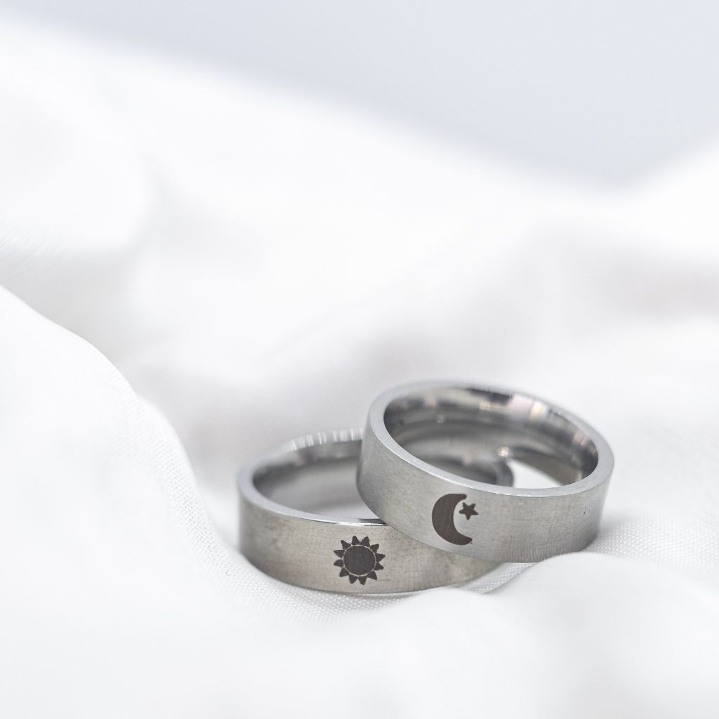 Moon Ring Stainless Steel Couple Moon and Sun Promise Wedding Band Ring Set — Boho Jewellery UK | The Colourful Aura