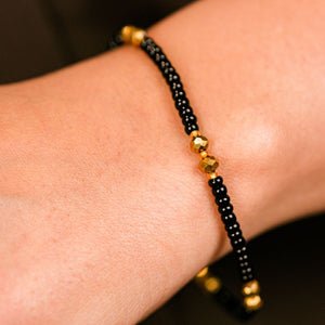 Multicolour Black Silver Beaded Indian Nazar Magalsutra Everyday Bracelet (Close-up Detail) | The Colourful Aura